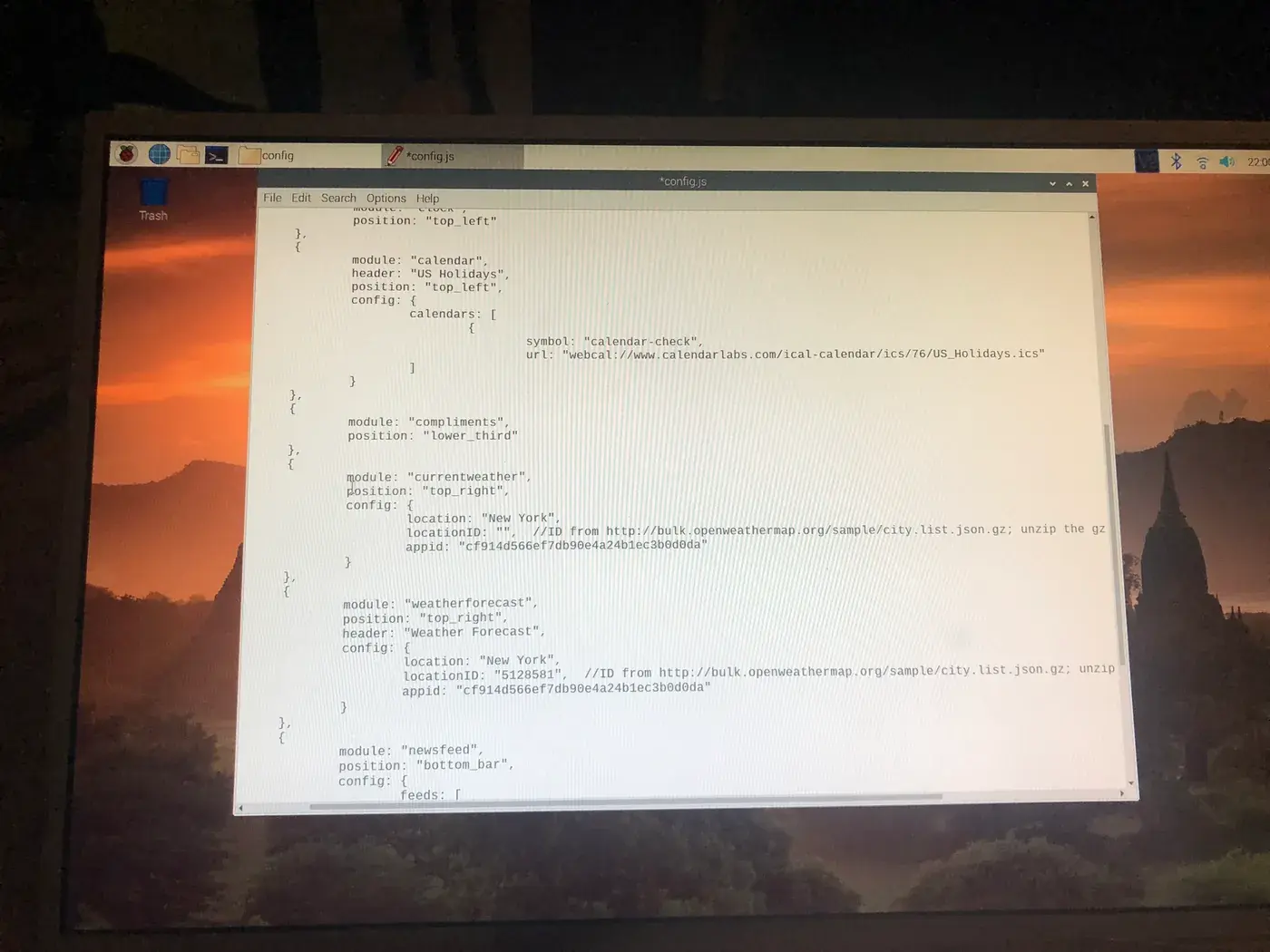 The mirror's config, open on the screen.