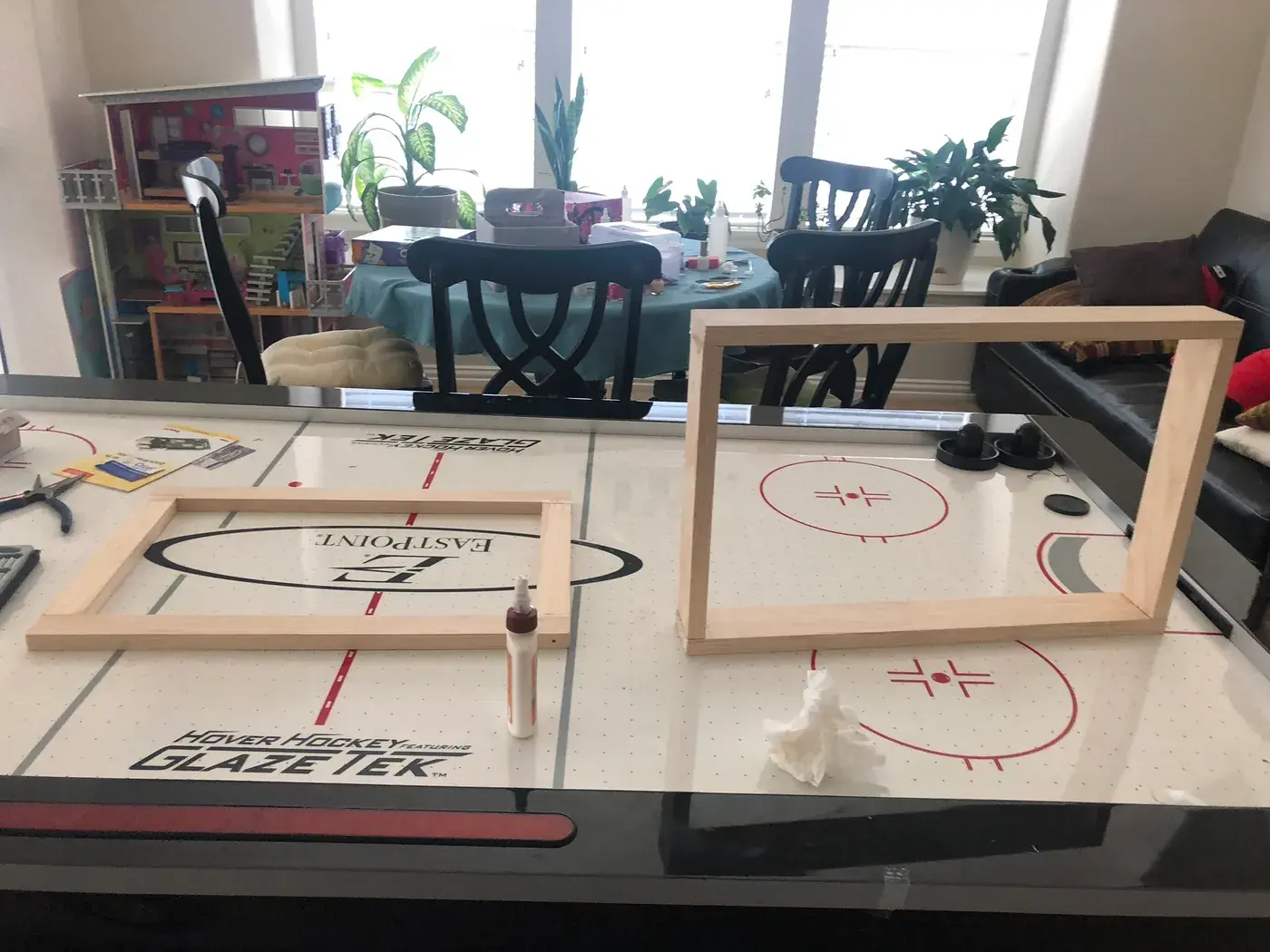 The frame's four sides glued up on the table.