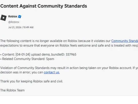The notice Roblox sends when a copied item comes down.