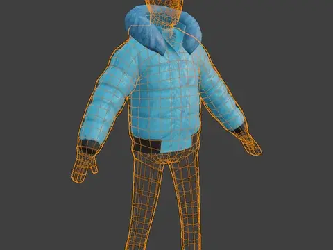 A puffer jacket over its wireframe cage, the shape clothing fits to.