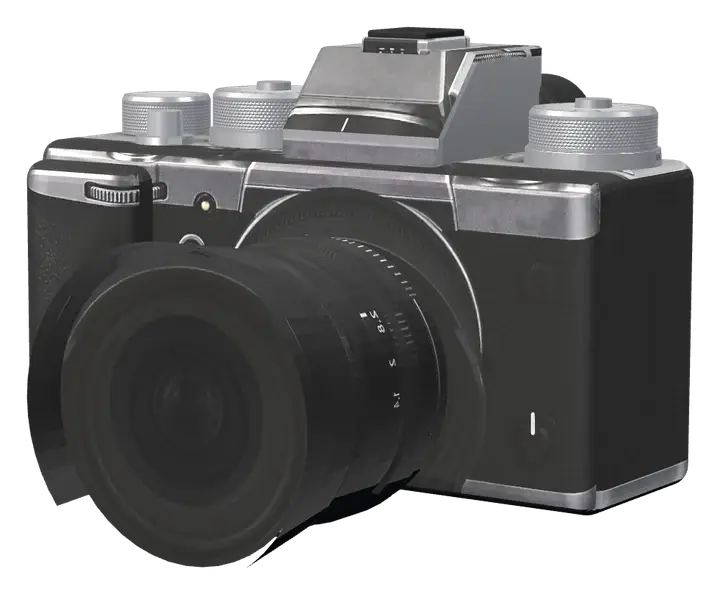My Fujifilm X-T3 in silver and black, with the XF23 and its hood.