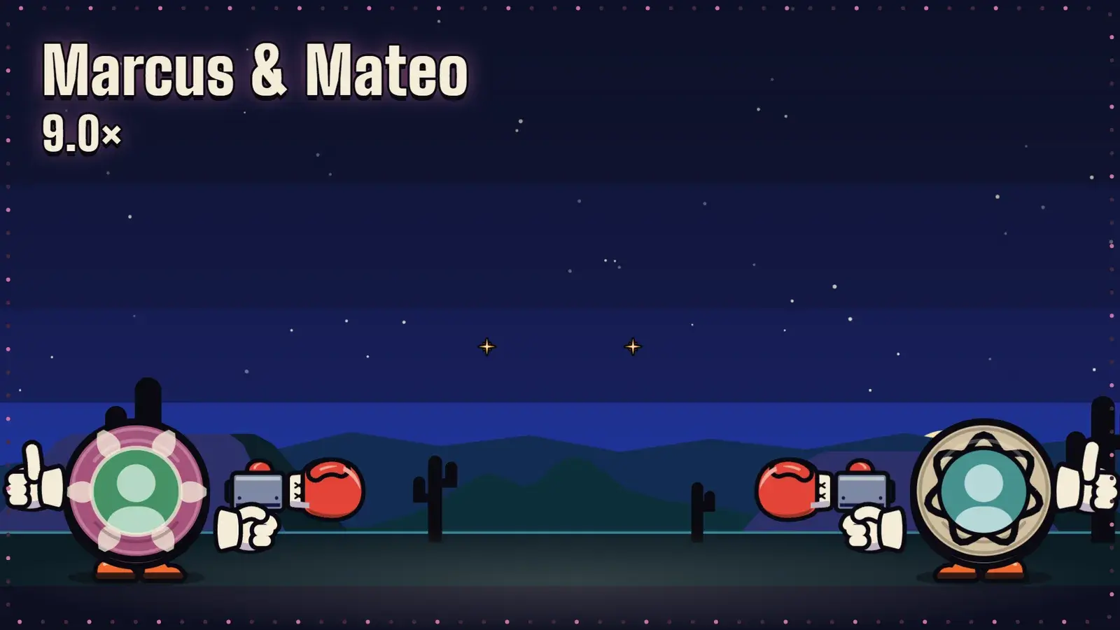 An older bit: two chips in cartoon boxing gloves squaring off for a Quick Draw.